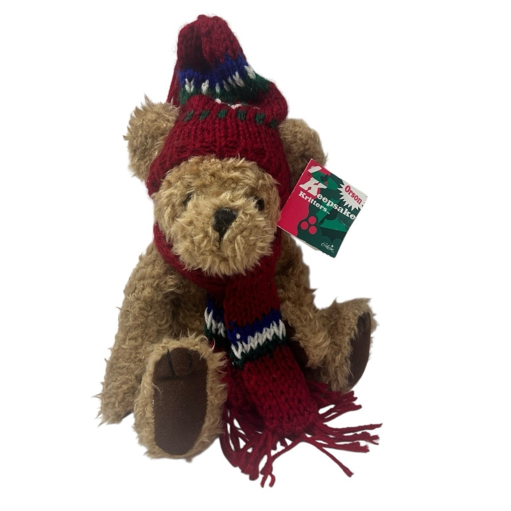 Gibson Keepsake Kritters Teddy Bear Plush Vintage 1996 Red Scarf‎ Hat 8" W Tag